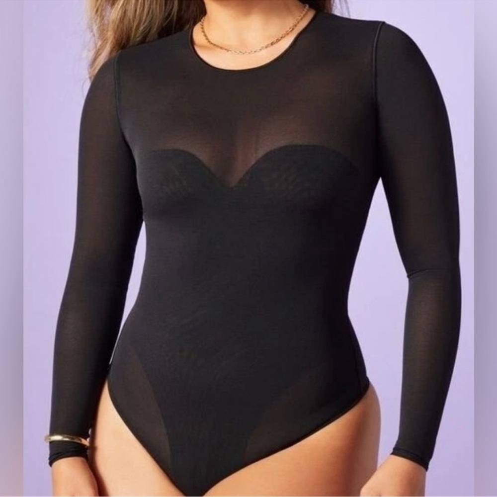 Yitty Black Mesh me smoothing long sleeve semi-sheer bodysuit NWT 3X NWT (252bt)